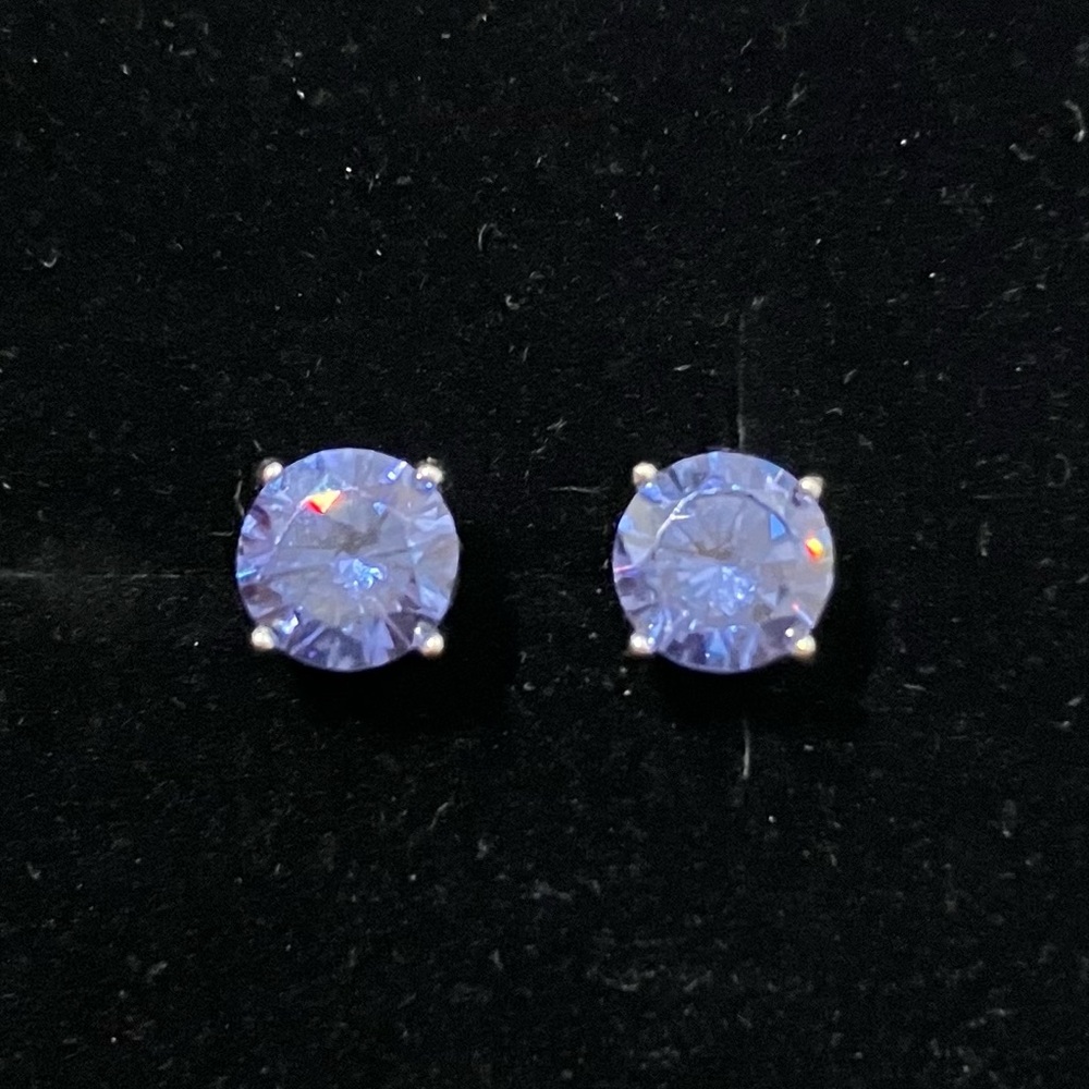 Sterling Silver 925 PAJ Tanzanite Toned CZ Stud Earrings 6.5mm